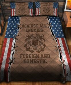 Against All Enemies US Coast Guard Veteran Quilt Bedding Set