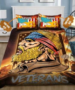 Personalized Veterans Never Give Up Veteran Man Quilt Bedding Set