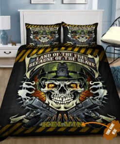 Land Of The Free Because Of The Brave Veteran Personalized Quilt Bedding Set