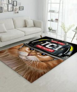 Personalized Brave Firefighter Cat Area Rug
