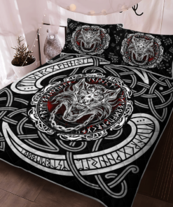 Fenrir Wolf With Norse Pattern Viking Quilt Bedding Set