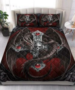 Gothic Dragon And Skull Viking Quilt Bedding Set