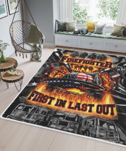 First In Last Out Personalized Firefighter Area Rug