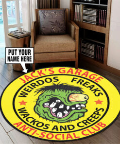 Personalized Garage Anti Social Club Rat Fink Round Rug