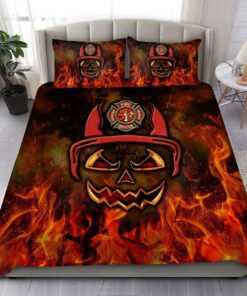 Halloween Season Firefighter On The Fire Quilt Bedding Set