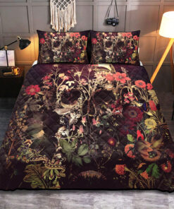 Floral Skull In Forest Duvet Cover Pillowcases Quilt Bedding Set