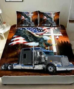 American Flag Eagle Cross Trucker Driver Quilt Bedding Set