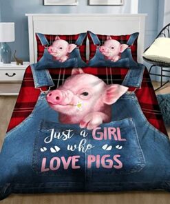 Just A Girl Who Love Pig Animal Cute Jean Quilt Bedding Set