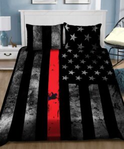 Thin Red Line Firefighter Quilt Bedding Set
