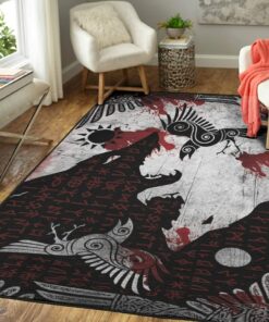 Wolf Odin Raven Futhark Viking Area Rug for Living Room Bedroom Nursery