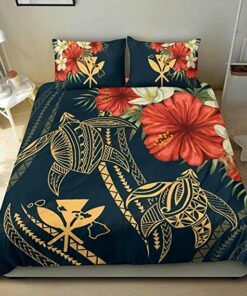 Hawaii Polynesian Turtle Hibiscus Quilt Bedding Set