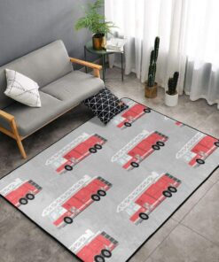Firetruck Floor Mat - Firefighter Area Rugs For Bedroom Living Room And Kitchen