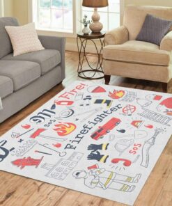 Freehand Doodle Fireman Extinguisher and Equipment Home Decor Floor Rug - Firefighter Area Rug