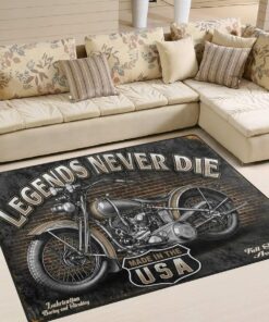 Retro Style Motorcycle Legends Never Die Area Rug