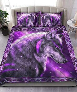 Purple Fantasy Wolf All Over Print Quilt Bedding Set