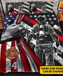 Personalized Firefighter Dad Quilt Bedding Set