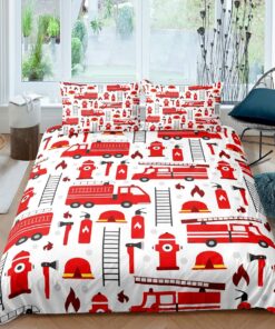 Red Fire Fighting Quilt Bedding Set