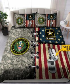 Custom Name US Army Veteran Quilt Bedding Set