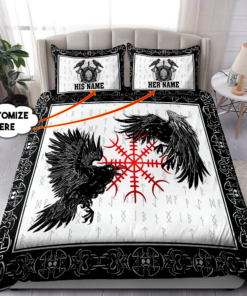 Customize Name Couple Raven Viking Quilt Bedding Set
