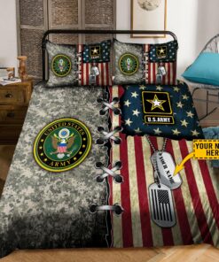 Custom Name US Army Veteran Camo Quilt Bedding Set