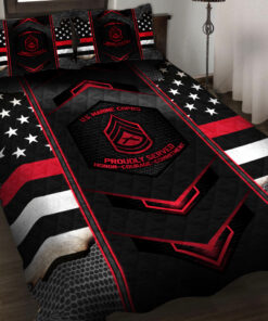 US Marine Corps Proudly Served Veteran Quilt Bedding Set