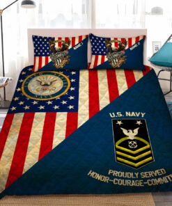 Personalized U.S. Navy Military American Flag Quilt Bedding Set