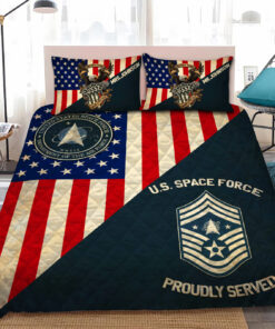 Personalized US Space Force Military American Flag Quilt Bedding Set