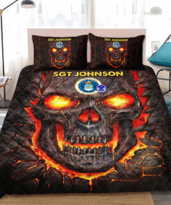 Personalized US Air Force Military Veteran Skull Quilt Bedding Set