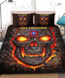 Personalized 82nd Airborne Military Veteran Skull Quilt Bedding Set