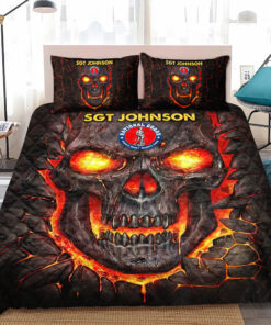 Personalized US National Guard Military Veteran Skull Quilt Bedding Set