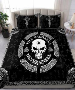 Till Valhalla Never Kneel Skull Viking Quilt Bedding Set