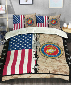 American Flag US Marine Corps Veteran For Family Quilt Bedding Set