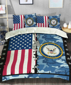American Flag US Navy Veteran For Family Quilt Bedding Set
