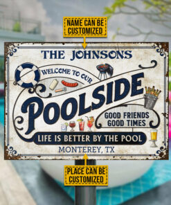 Personalized Pool Grilling Blue Life Is Better By The Pool Metal Sign