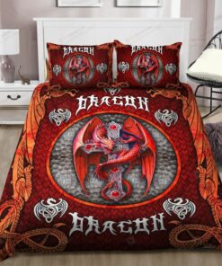 Red Dragon Viking Quilt Bedding Set