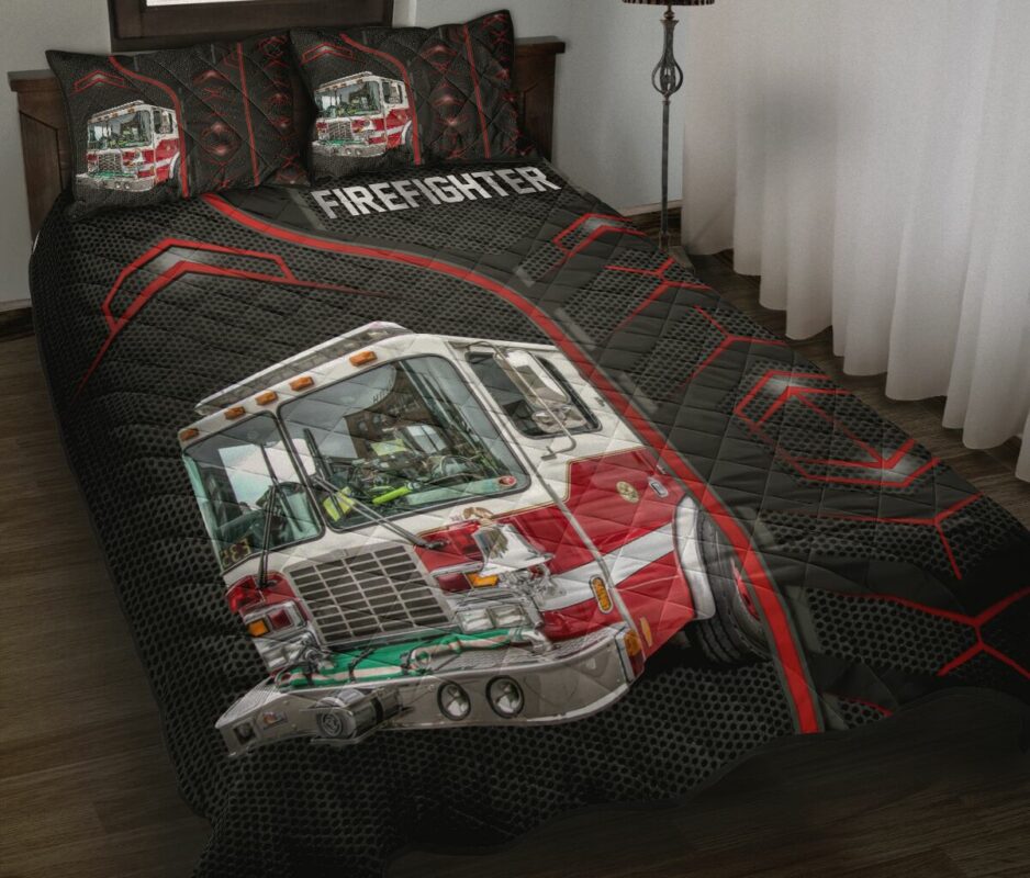 Firefighter Truck Carbon Pattern Quilt Bedding Set