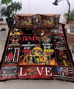 Dad In My Heart Firefighter Quilt Bedding Set