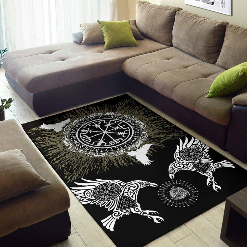 Personalized Raven Valknut and Vegvisir Viking Area Rug