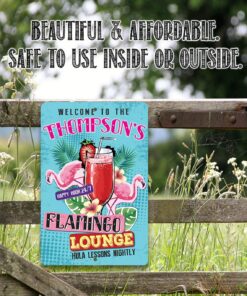 Personalized Flamingo Lounge Metal Sign
