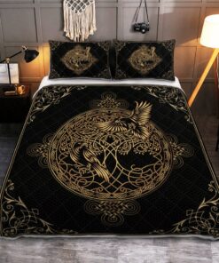 Hugin And Munin Odin's Ravens Yggdrasil Viking Quilt Bedding Set