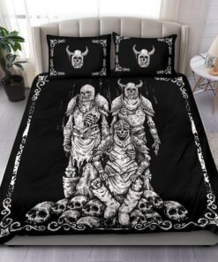 Skull Zombie Skeleton Mid Evil Viking Quilt Bedding Set