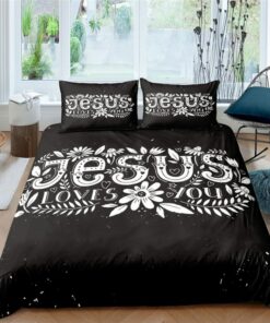 Jesus Loves You Black Quilt Bedding Set