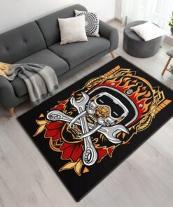 Tiger Skull Biker With Fire Motorcycle Rug