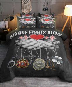 No One Fights Alone Firefighter Quilt Bedding Set