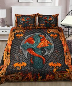 Orange Dragon Viking Quilt Bedding Set