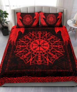Raven Vegvisir Red Viking Quilt Bedding Set