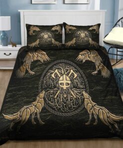Viking Wolf And Crows Quilt Bedding Set