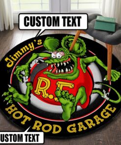Personalized Name Hot Rod Garage Round Mat