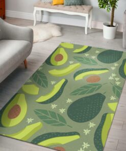 Green Avocado Fruit Leave Flower And Brown Avocado Seed Pattern Area Rug