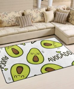 Cartoon Style Cute Avocado Face With White Background Area Rug